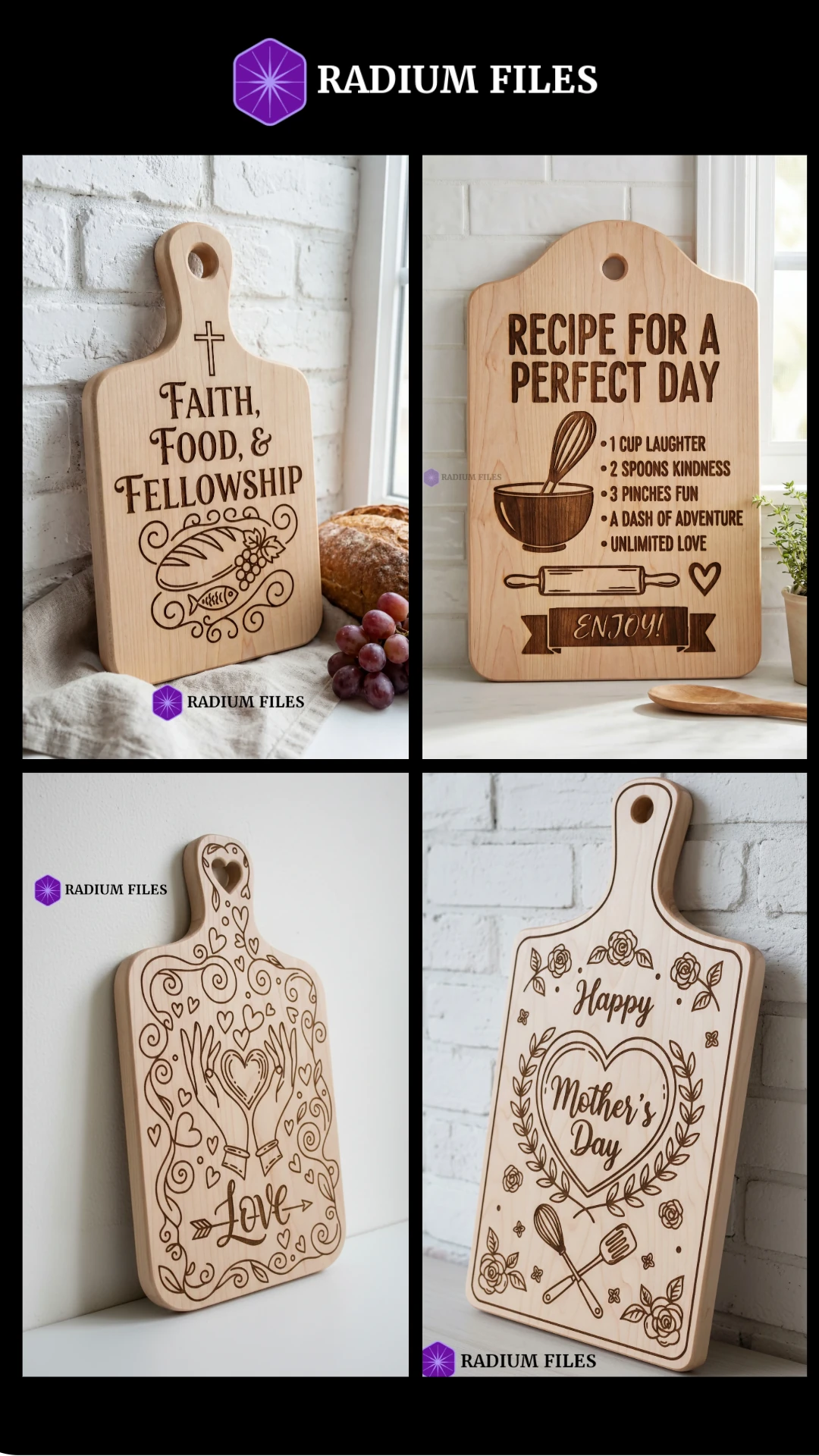 Cutting Board Bundle-1 (33 designs) Engraved Cutting Board Design(DigitalFile)-Laser Engraving,Laser Cutting-SVG,DXF,AI,PDF