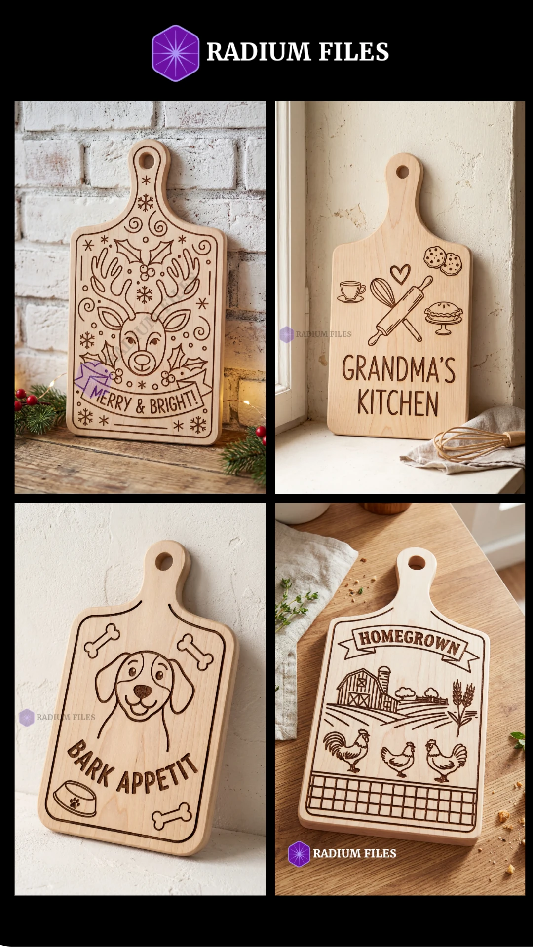 Cutting Board Bundle-1 (33 designs) Engraved Cutting Board Design(DigitalFile)-Laser Engraving,Laser Cutting-SVG,DXF,AI,PDF
