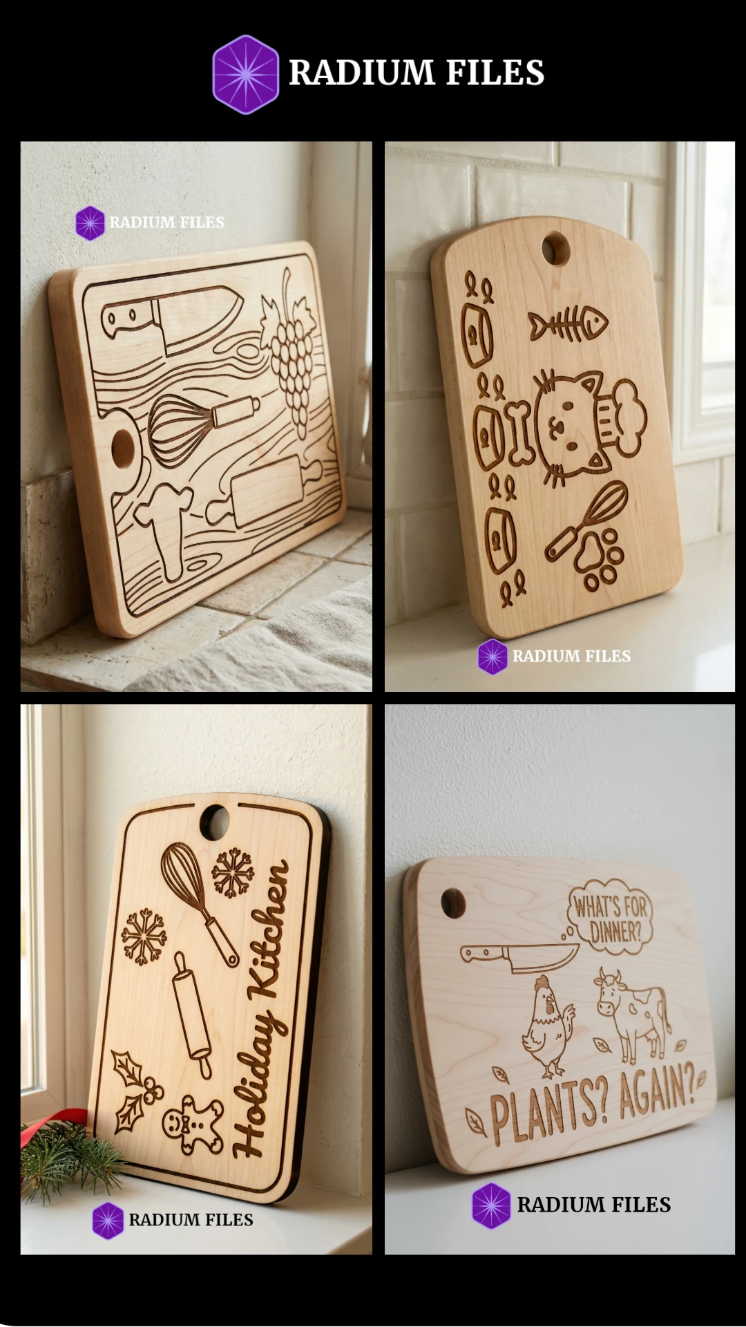 Cutting Board Bundle-1 (33 designs) Engraved Cutting Board Design(DigitalFile)-Laser Engraving,Laser Cutting-SVG,DXF,AI,PDF
